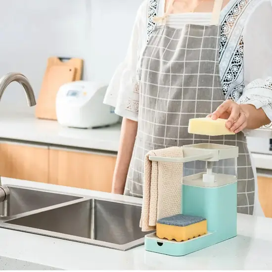 4 in 1 Dish Soap Dispenser Sink Pump Sponge Caddy Countertop Rack for Kitchen {4}