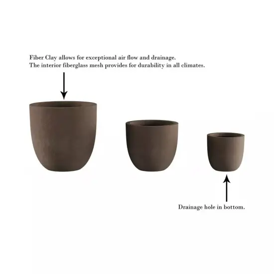 3 Large Heavy Fiber Clay Outdoor Planters Flower Pots All Season Patio Decor {3}