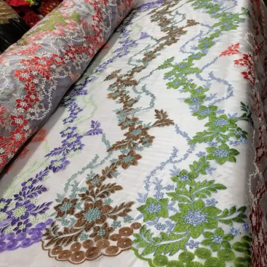 1 Yard Multicolor Bridal Floral Mesh Lace Fabric for Dresses, Decor, Gowns 50/54 Inch Width {4}