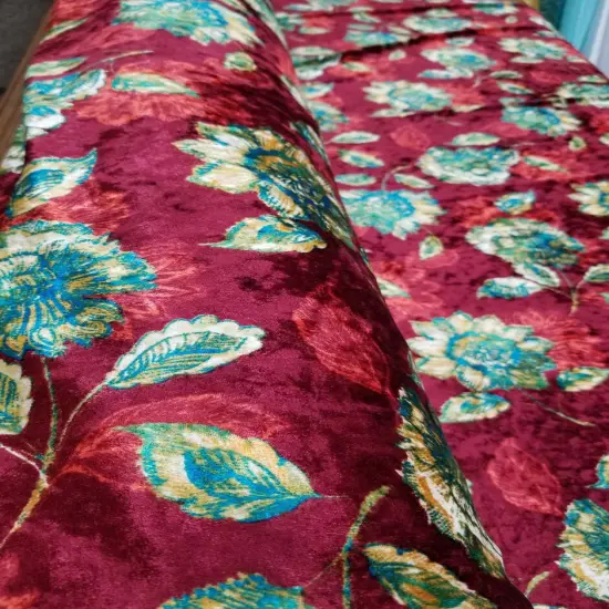 1 Yard Blue Rust Crushed Floral Stretch Velvet Fabric for Dresses Upholstery Curtains 60 Inch Width {4}