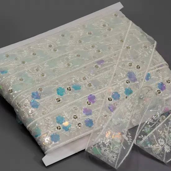 5 Yards of Odette 1-1/2" Embroidered and Sequined TapeTrim | 5 yard cut {3}