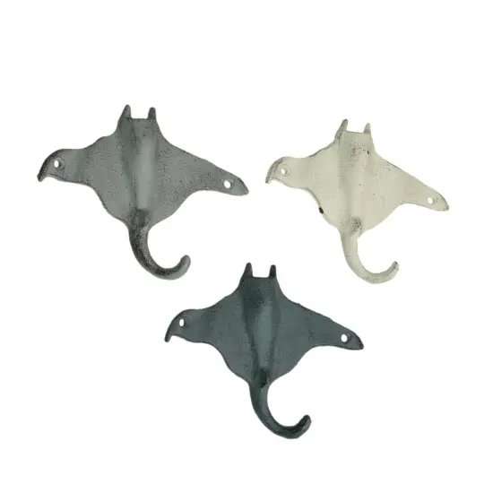 Set of 3 Stingray Wall Hooks - 6.25" - Blue, Gray, White - Coastal Decor {3}