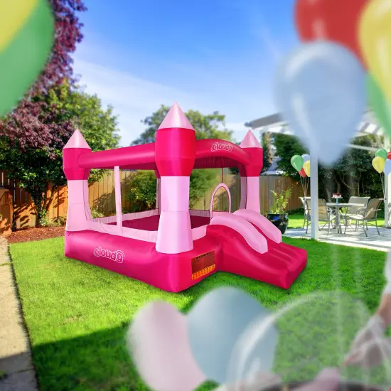 Cloud 9 Princess Bounce House, Pink Castle Inflatable Bouncer for Kids without Blower, Includes Stakes and Repair Patches {6}