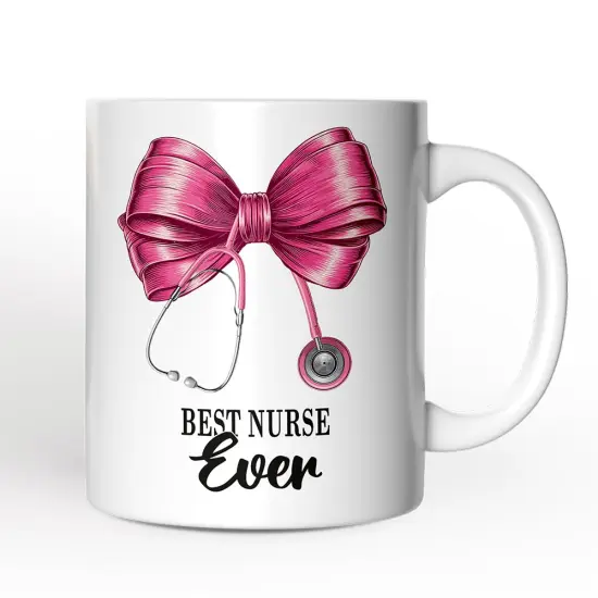 Best Nurse Coquette Pink Bow Mug, Pink Stethoscope, Gift for Nurse {1}