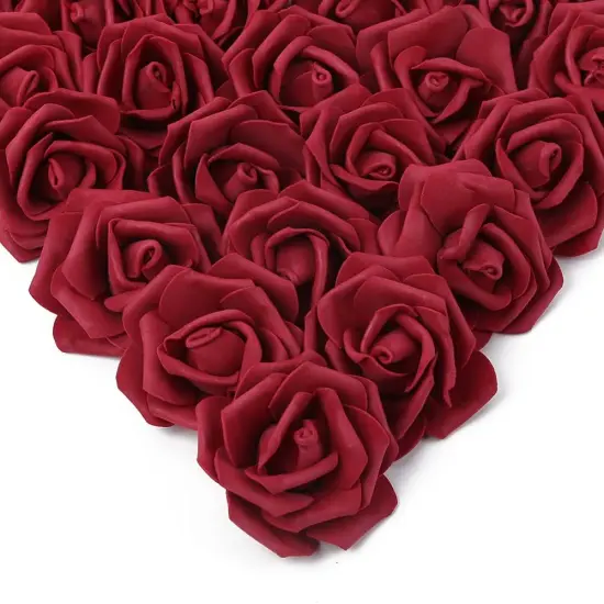 100 Pcs Real Looking Burgundy Foam Fake Roses Flower Bouquets {1}