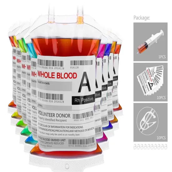 Blood Bags for Drinks, 10 IV Bags for Halloween Party Decoration, Reusable Drink Pouch for Live Blood of Theme Parties, Masquerade,Vampire,Zombie,Nurse Graduation Party Props {1}