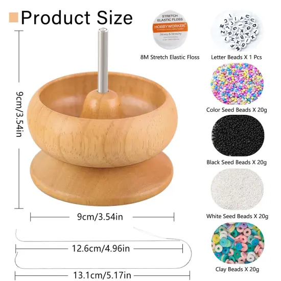 8000 Pieces The Upgrade Version Wooden Bead Spinner with 2 Pcs Big Needles and 1 Surprise Gift Pack for Jewelry Making Tools,Quickly Stringing Beads Tool {1}