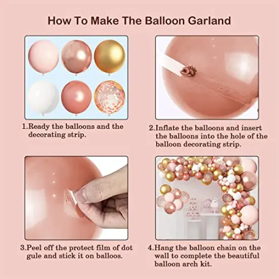 154 PCS Rose Gold Balloons Garland Arch Kit, Rose Gold Pink White Confetti Balloons for Women Girls Princess Engagement Bridal Shower Wedding Bachelorette Brithday Party Decoration… {5}