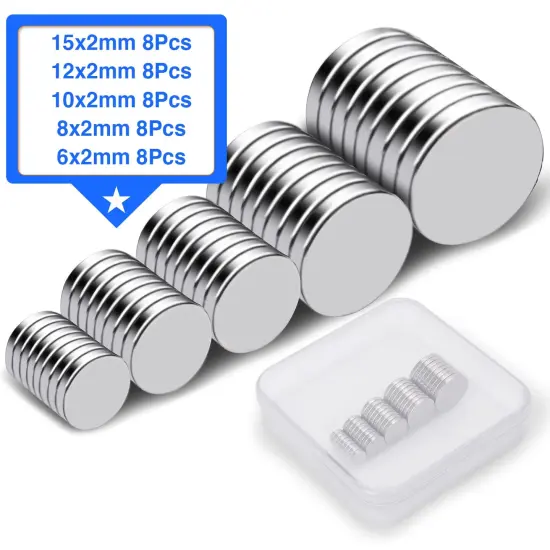 40 Pieces Small Magnets, Tiny Rare Earth Magnets, 5 Different Size Neodymium Magnets for Refrigerator, DIY, Building, Crafts and Kitchen Cabinet, Office Magnets {1}