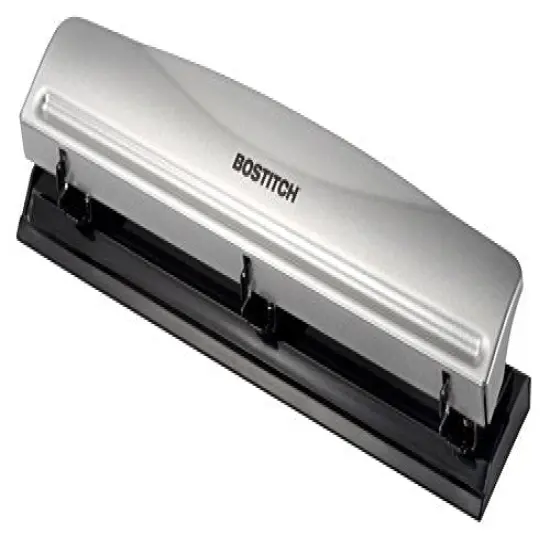 Office Premium 3 Hole Punch, 12 Sheet Capacity, Metal, Rubber Base, Easy-Clean Tray, Silver {2}
