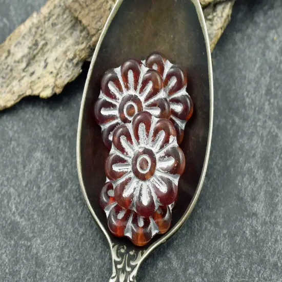 *6* 18mm Silver Washed Ruby Red Daisy Flower Beads {2}