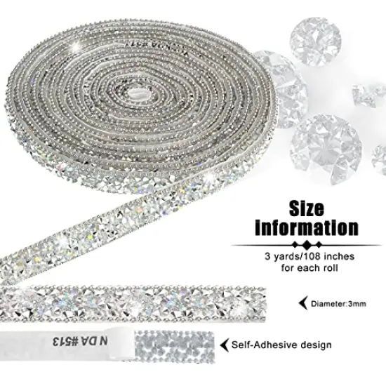 3 Yards Resin Rhinestone Ribbons Self Adhesive Diamond Ribbon Crystal Roll Glitter Bling for DIY Art Crafts (Silver AB Color, 0.4 Inch) {1}