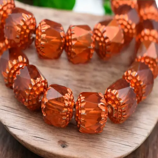 Orange Washed Tangerine Apollo Fire Polished Cathedral Beads {3}