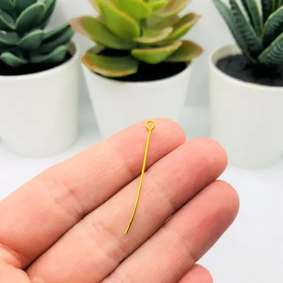 100 or 500 Pieces: 35 mm Gold Plated Eye pins, 21g {4}
