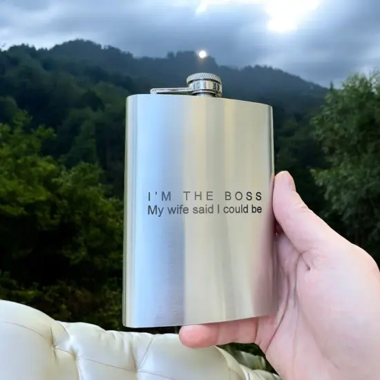 8oz - Im the Boss My wife said I could be - SS Flask {2}