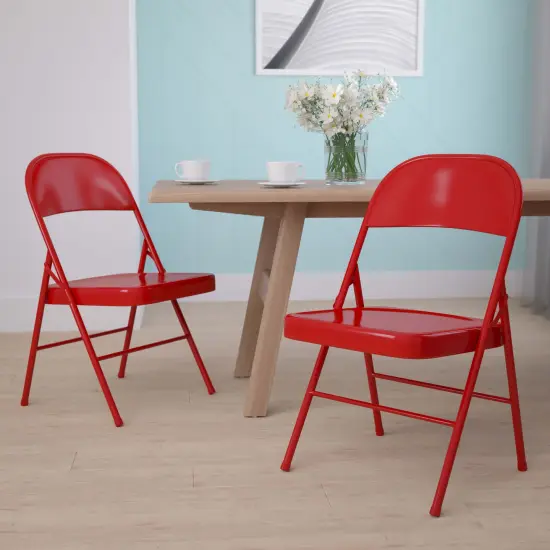 Emma and Oliver 2 Pack Home & Office Double Braced Party Events Steel Metal Folding Chair Red {1}