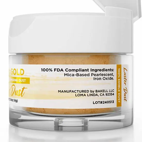 Bakell - Aztec Gold Luster Dust (4g, 1x Jar) Edible Vegan Dust & Paint for Baking, Desserts and Beverages {5}