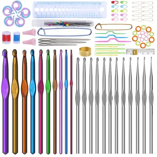 Crochet Hooks Set with Storage Case, Soft Grip Ergonomic Crochet Needles, Smooth Coloured Aluminum Yarn Crochet Hooks Crochet Kit with Crochet Tools Supplies and Accessories (Beginners) {1}