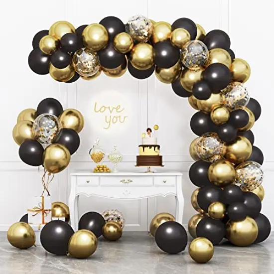 110 Pieces Black and Gold Balloons Garland Arch Kit,New Years Eve Party Balloons with Black Gold Confetti Balloons for Graduation Birthday Party Decorations {2}