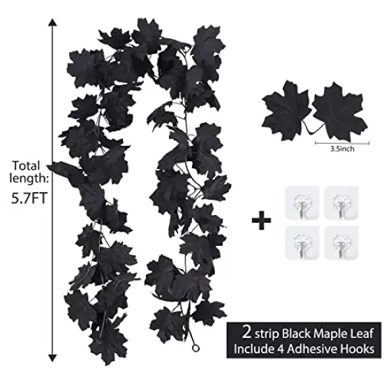 Fall Decor Black Garland, Black Decorations Halloween Garland, Fall Wall Hanging Maple Leaves, Artificial Black Maple Leaf Vine, Halloween Decorations Clearance,Fall Decoration for Home, Pack of 2&hellip; {1}