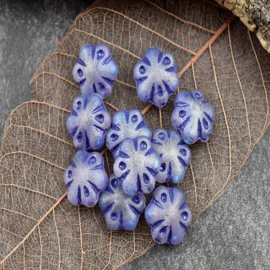 *10* 11mm Purple Washed Matte Crystal AB Scalloped Flower Beads {2}