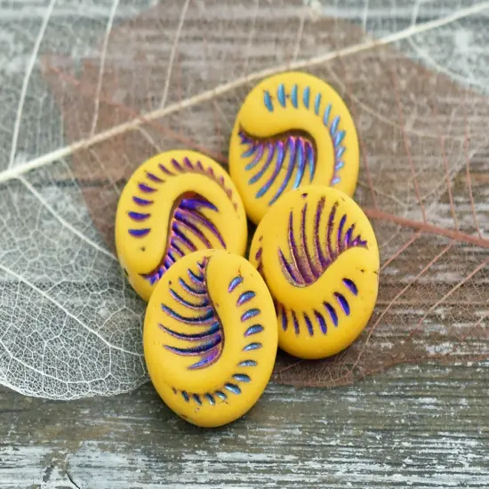 *6* 19mm Sliperit Washed Matte Mango Fossil Coin Beads {3}