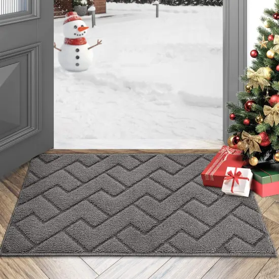 1 Pack Indoor Doormat,Front Back Rubber Backing Non Slip Door Mats 20"x31.5" Absorbent Resist Dirt Entrance Inside Floor Mats for Entryway Washable Low-Profile (Grey) {2}