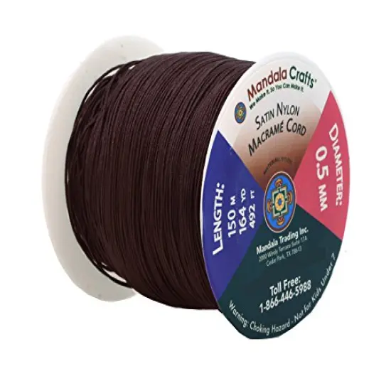 164 yards Mandala Crafts Nylon Satin Cord - 0.5mm Nylon Cord for Jewelry Making Beading - 164 Yds Braided Nylon Satin String Brown Nylon String for Bracelets Rattail Trim Chinese Knot {2}