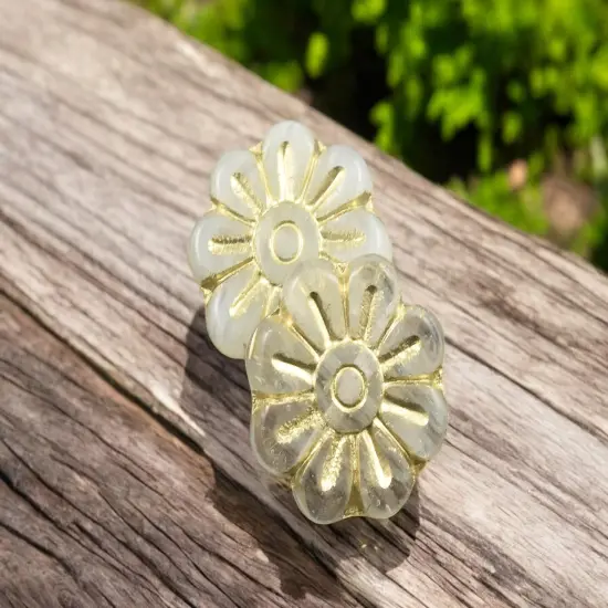 *6* 18mm Bronze Washed Milky White Crystal Daisy Flower Beads {2}