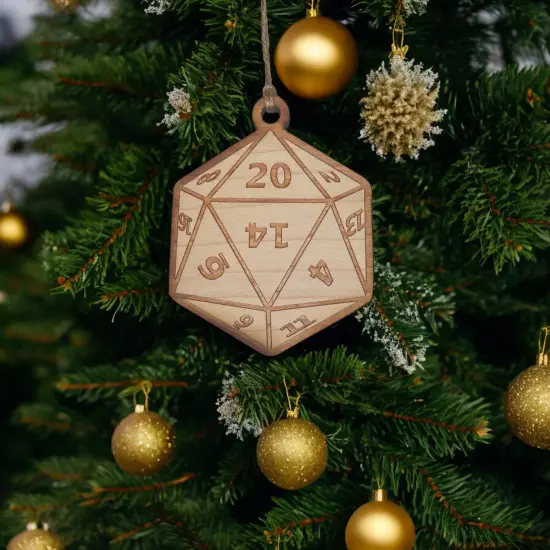 Ornament - D20 - Raw Wood 3x3in {2}