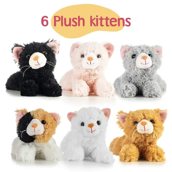 6 Pieces Stuffed Animal Cat - Plush Kitty Stuffed Animal for Party Favors and Kids, Birthday Gifts for Girls Boys Kids, Toddlers Party Decoration, Huggable Toy, Soft Plush Toy, Cat Toy {1}