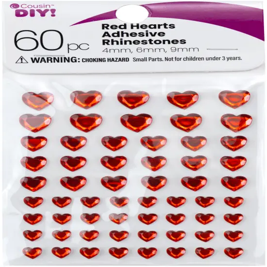CousinDIY Adhesive Rhinestones 60/Pkg-Red Heart {1}