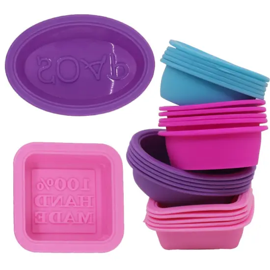 20 Pieces Silicone Soap Making Molds, Square Round Oval Shaped, FineGood Soft Cupcake Muffin Baking Pan for DIY Homemade Craft, Food Grade - Pink, Blue, Rose Red, Purple {1}