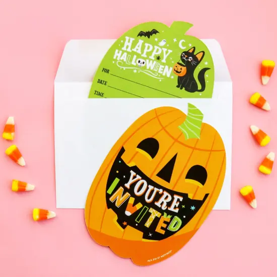 Big Dot of Happiness Jack-O'-Lantern Halloween - Shaped Fill-In Invitations - Kids Halloween Party Invitation Cards with Envelopes - Set of 12 {5}