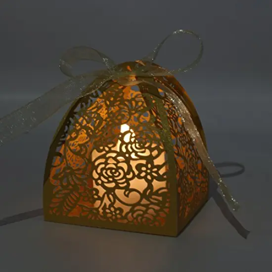 70 Pieces Laser Cut Rose Candy Boxes, Favor Boxes 2.5"x 2.5"x 3.1", Gift Boxes for Bridal Shower Anniverary Birthday Party Wedding Favor (Gold) {5}