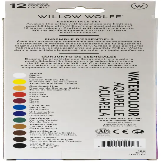 Willow Wolfe Essential Watercolor Paint Set 12ml 12/Pkg-Assorted Colors {3}
