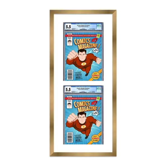 Comic Book Display Frame for CGC, PGX Graded, Slabed Comics - Bronze Wood Comic Frame With White Mat for 8.125x13 Comics, 18 Frame Sizes {1}