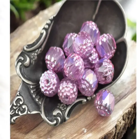 Pink Washed Hot Pink Apollo AB Fire Polished Cathedral Beads {3}