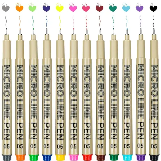 12 Colors 05 Micro Fineliner Drawing Art Pens, Waterproof Archival Ink Pens, 0.45mm Multiliner Fine Liner Pens for Illustration Technical Sketching Manga Scrapbooking Journaling Zentangle {1}