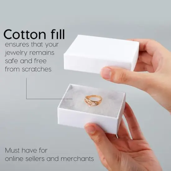 6 Pack Cotton Fill Cardboard Paper Jewelry Box Gift Case Size 3.08x2.3x1.1 Inches (White) {6}