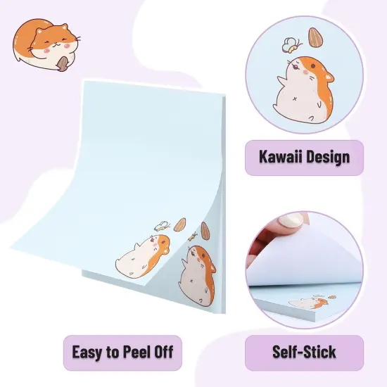 Sticky Notes, 8 Pads, 400 Sheets, Tiny Hamster Sticky Notes {3}