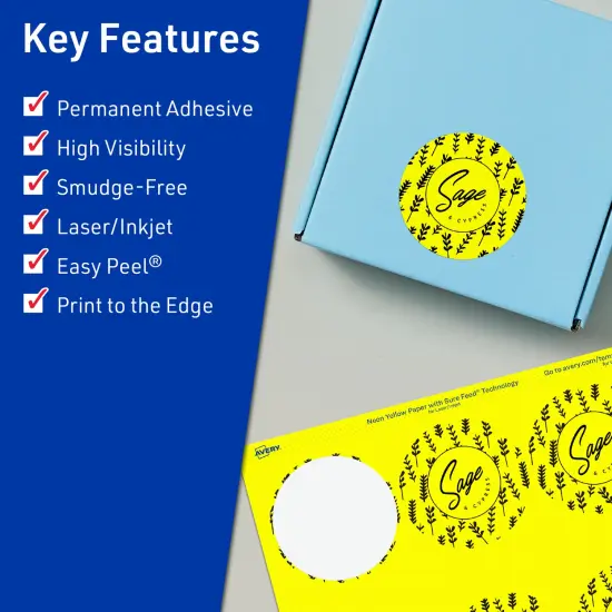 Avery Neon Yellow Paper Labels, 2.75" Diameter Round {2}