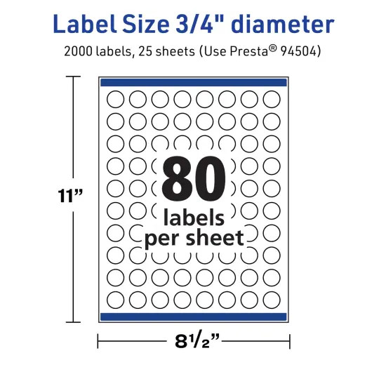 Avery TrueBlock Matte White Paper Labels,3/4" diameter Round {5}