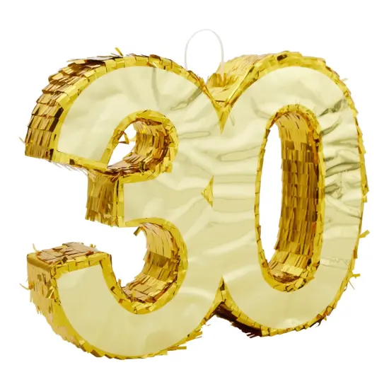 Gold Foil Number 30 Pinata for 30th Birthday Party Decorations, Anniversary Celebrations (Small, 16.5 x 13 x 3 In) {1}