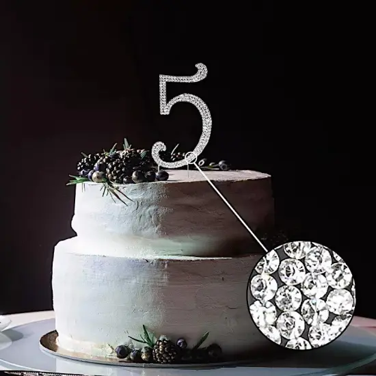 4.5" tall Silver Crystal Rhinestone Cake Topper Wedding Birthday Decorations {2}