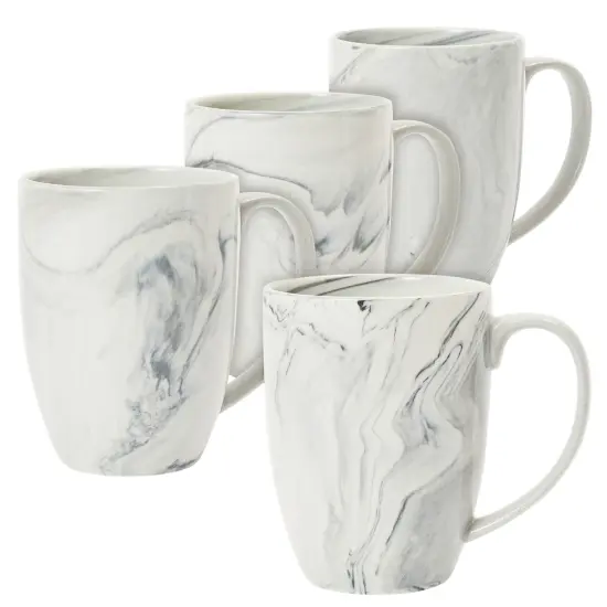 Set of 4 Grey Marble Ceramic Mugs for Coffee, Hot Cocoa, Tea (16oz) {1}