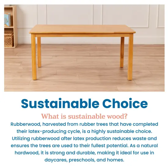 24in x 48in Rectangular Hardwood Table with 22in Legs, Kids Furniture Honey {6}
