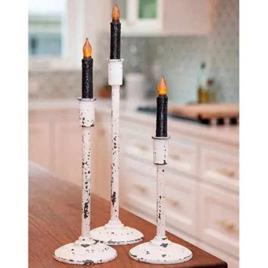 Distressed White Metal Candle Holder and Rustic Vintage Taper Stand {2}