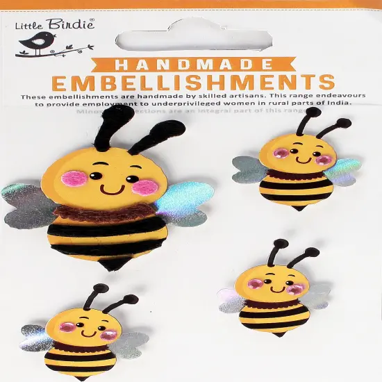 Little Birdie Resin Embellishments 4/Pkg-Honey Bee {1}