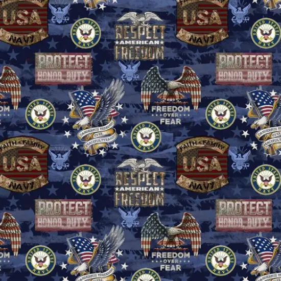 Sykel Enterprises Military Navy Camo Flag Allover Cotton Fabric by the Yard {1}
